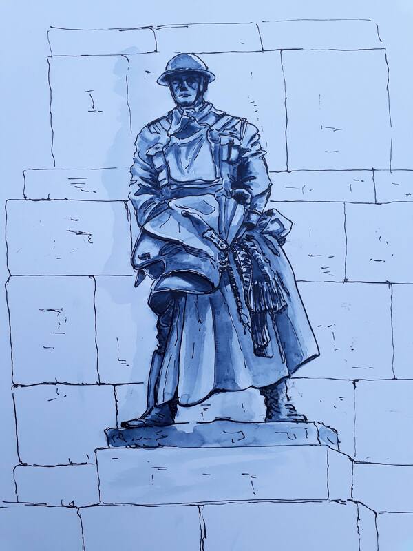 The officer, on the Royal Artillery memorial, Hyde Park Corner