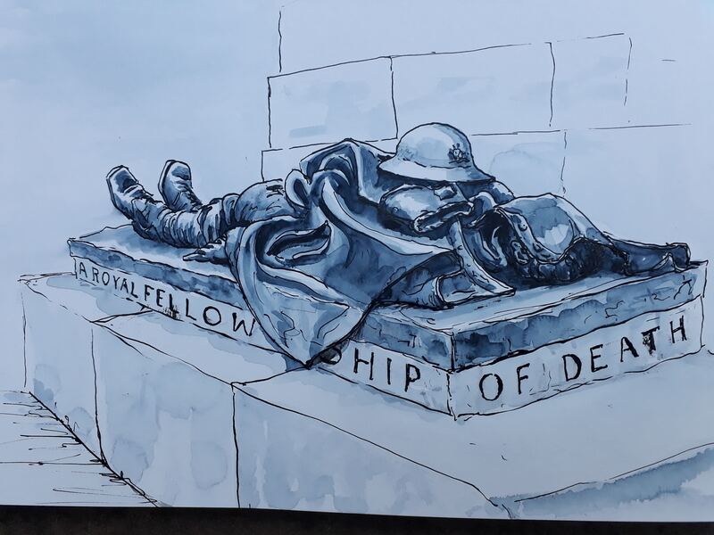 The dead gunner, on the Royal Artillery memorial, Hyde Park Corner